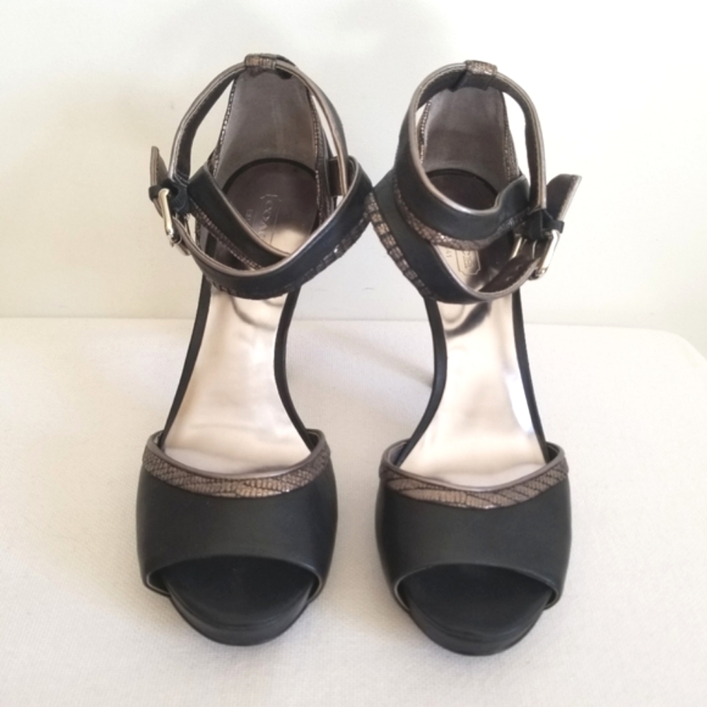 Coach Andrea Black Leather Metallic Trim Heels Size 8.5 - Picture 2 of 10